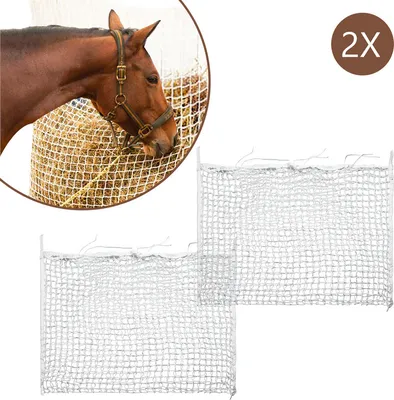 Immagine prodotto di Jiubiaz 2x rete per fieno 160x90cm sacco per fieno rete per fieno, a maglie strette 3x3 cm, alimentazione a digestione migliorata sacco per cavalli capre, capacità di riempimento rete per mangimi circa 9Kg