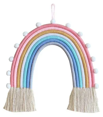 Regenbogen Wanddeko aus Baumwolle, handgewebt, 35x42 cm, blau