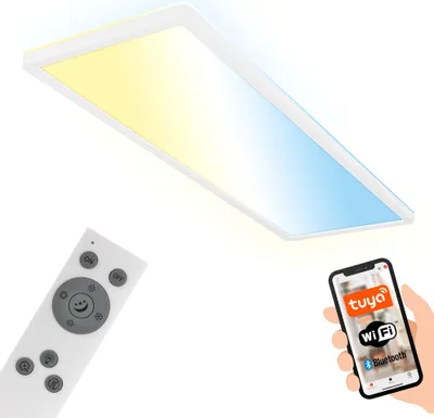Obrázek produktu pro Briloner Tava LED stropní svítidlo, chytré přes aplikaci a hlasové ovládání, dálkové ovládání, stmívatelné, ploché, bílé, 58 x 20 x 3 cm