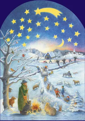 Produktbild von Adventskalender Winterszene mit 47 Türchen und Suchmechanismus: Sterne öffnen