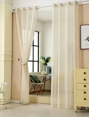 Produktbild von WOLTU 2er Set Gardinen transparent mit Ösen Leinenoptik Vorhang Ösenschal Halbtransparent Stores Voile Fensterschal Deko Leinenvorhang für Wohnzimmer Kinderzimmer Schlafzimmer, 140x225 cm Creme
