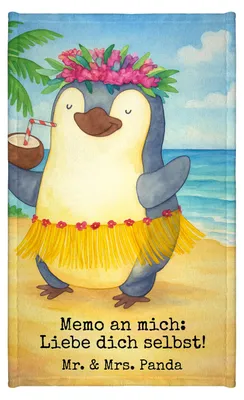 Produktbild von Mr. & Mrs. Panda Handtuch Pinguin Kokosnuss Design - Weiß - Geschenk, Klein, Hawaii, Urlaub, Frotteetuch, Gästetuch, Frotteehandtuch