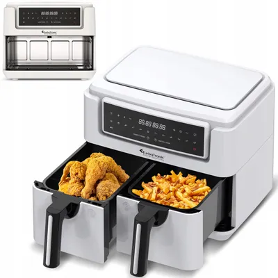 Zdjęcie produktu dla Frytownica beztłuszczowa TurboTronic air fryer dwie komory 2x 3.8L 1750w metalowe wnętrze 7,6L Biały