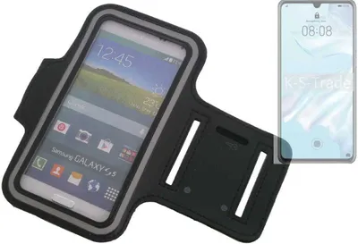 Produktbild von Kompatibel mit Huawei P30 Lite Neopren Jogging Armband Sportarmband Oberarmband schwarz kompatibel mit Huawei P30 Lite mit Reflektor Streifen. Fitness