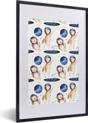 Produktbild von MuchoWow® Gerahmtes Poster Muster - Tiere - Raumfahrt - Jungen - Kinder - Kind 40x60 cm - Poster mit Schwarzem Bilderrahmen Wandposter Rahmen Foto Bilder - Poster in Rahmen