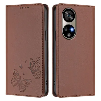 Produktbild von Lederhülle für Ulefone Note 17 Pro, Schmetterling Prägung Leder Brieftasche Schutzhülle mit Ständer Braun