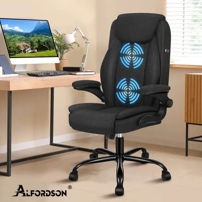 Produktbild von ALFORDSON Bürostuhl, Ergonomischer Schreibtischstuhl, Drehstuhl mit hochklappbarer Armlehne, höhenverstellbar, 150 kg belastbar, Leinen Schwarz