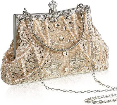 Produktbild von Vintage-Abendtasche aus Leder mit Perlen-Verzierung, kleiner Größe, ideal für Hochzeit, Gäste, Gala, Party