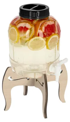 Produktbild von 5 L Kunststoff (PET) Getränkespender mit Zapfhahn und Holzständer Saftspender Wasserspender  Limonadenspender