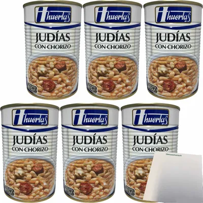 Produktbild von huertas Judias Con Chorizo (Bohnen mit Paprikawurst) 6er Pack (6x415g Konserve) + usy Block