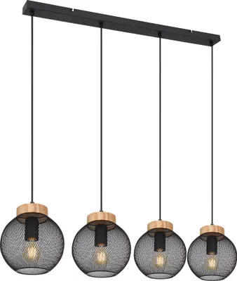 Produktbild von Hängeleuchte, Käfig-Design, Holz, natur, schwarz, H 120 cm