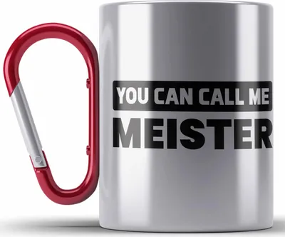 Produktbild von Trendation - Meister Prüfung Bestanden Geschenk Meisterprüfung Edelstahl Tasse Karabiner Mann Metallbauer Dachdecker Elektrotechnik Schreiner Elektronik Maler (Rot)