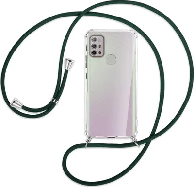 Produktbild von Handykette Backcover-Schutzhülle mit Band (Metall silberfarben) für Motorola Moto G10 (Power), G20, G30 - dunkelgrün