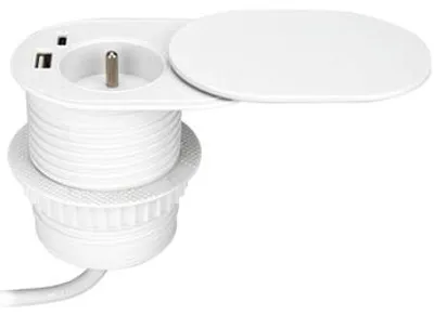 Obrázek produktu pro Zapuštěná zásuvka s posuvným víkem ORNO OR-GM-9042/W, 1x230V a 2xUSB (type A+C; PD20W), 1,9m, bílá