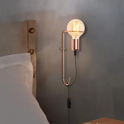 Produktbild von Opviq, Wandleuchte aus Metall, Kupfer, 9 x 15 cm, Höhe 30 cm | IP20, E27 Max 40 W, mit Kabelschalter (100 cm) | Stilvolles, industrielles Design für moderne Räume.