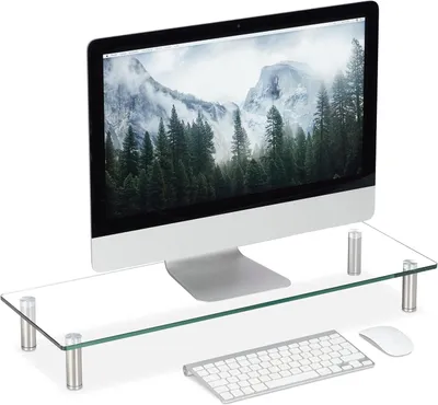 Immagine prodotto di Supporto per monitor in vetro - Supporto per TV - Supporto per laptop - Altezza regolabile da 9 a 11 cm - 70x24 cm - Trasparente