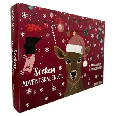Produktbild von Adventskalender Damen mit 12 Paar Socken - Größe 35-41 - Sockenkalender