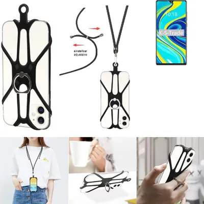 Produktbild von K-S-Trade 3in1 Handykette Handyband Handykordel Halsband Smartphone-Ring Handy-Ring kompatibel mit Cubot P40 Fingerhalterung Handyring Tischständer