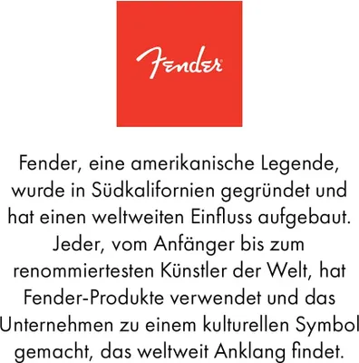 Fender logo and descriptive text about the brand.