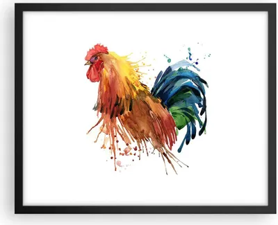Produktbild von Gerahmtes Poster - Schwarzer Rahmen - Hahn Ilustration Tier Farben - 50x40 cm - Wand Bild - Wanddeko - Wandbilder - Wandposter - Bilderrahmen - Bilder - Kunstdruck - Wandbild - P2BAA50x40-2842