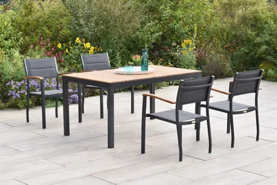 Produktbild von Merxx Gartenmöbel Set Paxos 5tlg., 4 Stapelsessel, Tisch 150 x 90 cm- Aluminium/Textil/Akazie