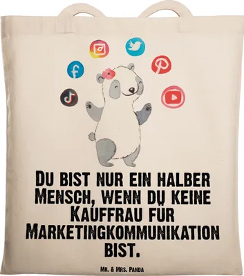 Produktbild von Mr. & Mrs. Panda Tote Bag Kauffrau für Marketingkommunikation Herz - Transparent - Geschenk, Tasche, Jutebeutel, Laptoptasche, Tragetasche, festivaltasche