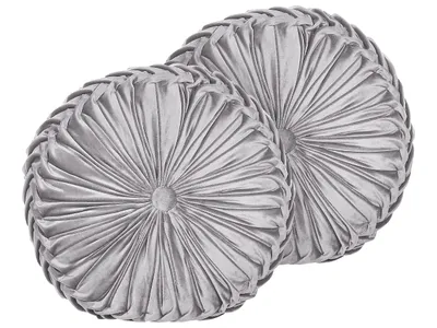 Obrázek produktu pro BELIANI Sada 2 dekorativních polštářů šedé sametové s třásněmi kulaté 40 cm minimalistické moderní dekorační doplněk