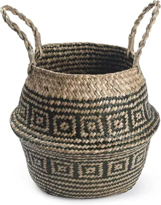 Obrázok produktu pre Pletený kvetináč z morskej trávy, skladací, 22 x 20 cm, s rúčkami, na uskladnenie hračiek