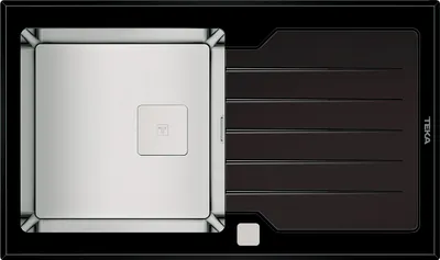 Produktbild von Teka Diamond RS15 1C 1E 86, Aufsatzwanne, Rechteckig, Edelstahl/Glas, Schwarz, 1 Becken, Quadratisch