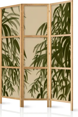 Image de Paravent 135 x 172 cm, 3 panneaux, simple face, élégant, brise-vue, séparateur de pièce, cloison, motif décoratif, bois, design, bureau à domicile, botanique, abstrait, nature b-A-10438-bh-a