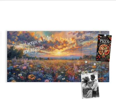Produktbild von Magnettafel 100x50cm Pinnwand Whiteboard beschreibbar - Blumenwiese Sonnenuntergang