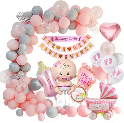 Produktbild von Babyshower Dekoration für Mädchen, rosa Babyballons, It‘s a Girl Banner, wiederverwendbar, 1 Set, für