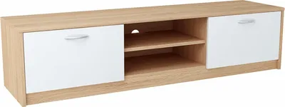 Produktbild von MATKAM Fernsehkommode 2DC H 36 x B 160 x T 41 cm, TV Lowboard, TV Unterteil, Fernsehtisch, laminierte Möbelplatte 16 mm (Sonoma Eiche – Front in weiß)