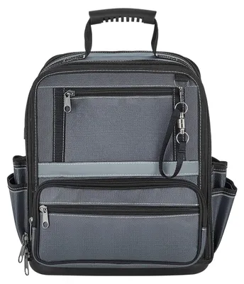 Immagine prodotto di Borsa per attrezzi SucceBuy, 33,5x23x39 cm, borsa portaoggetti con 24 scomparti interni e 10 esterni, organizer per attrezzi impermeabile in poliestere con tracolla e cerniera, ideale per uso domestico e per artigiani