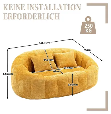 Immagine prodotto di Poltrona sacco - Poltrona da relax con schienale alto - Tessuto in chenille - Resistente e confortevole - Adatta a adulti e bambini - Ideale per interni ed esterni - Colore: giallo