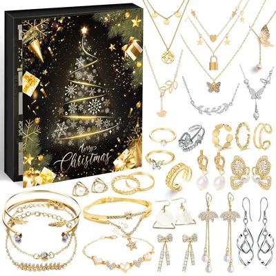 Schmuck-Adventskalender 2026, 24 Teile, Schwarz-Gold