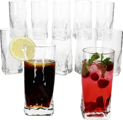 Produktbild von 12x Frosty Longdrinkgläser 400ml Trink-Glas Cocktail Wasser dicker Boden Relief
