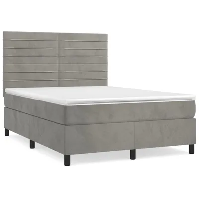 Image de vidaXL Lit boxspring avec matelas gris clair 140x190 cm velours