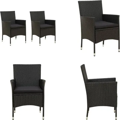 Image de vidaXL Chaises de jardin avec coussins d'assise, lot de 2, en rotin synthétique noir - Chaise de jardin - Chaises de jardin - Fauteuil de jardin - Chaise de salle à manger
