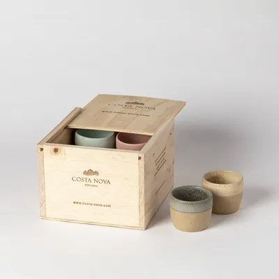 Image de Casafina Arenito : Coffret cadeau de 8 tasses à expresso, multicolore, présenté dans une boîte en bois