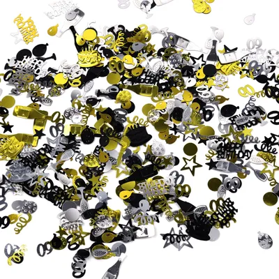 Produktbild von Oblique Unique Konfetti 60. Geburtstag Jubiläum Zahl 60 Happy Birthday Mix als Tisch Deko Streudeko - schwarz gold silber