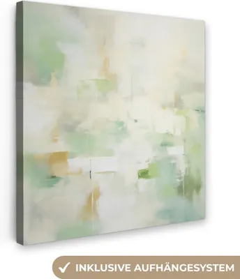 Produktbild von MuchoWow® - Leinwandbilder - Abstrakt - Kunst - Weiß - Grün - Modern, Wandbild, Wanddeko Bilder Wohnzimmer, 50x50 cm