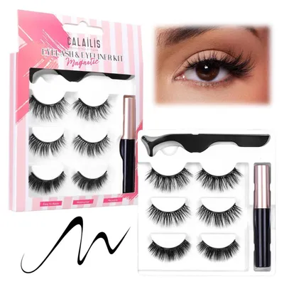 Image de Ensemble de faux cils magnétiques, comprenant 3 paires de cils, une pince et un eyeliner