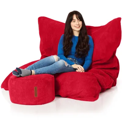 Produktbild von Green Bean® XXL Sitzsack 140x180 cm mit Hocker – Riesensitzsack aus weichem Cord Stoff – inkl. Fußhocker 45x25 cm – gefüllt mit EPS Perlen – Lounge Sitzsack für Erwachsene, Gaming, Relax, Wohnzimmer