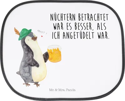 Produktbild von Mr. & Mrs. Panda Sonnenblende Auto Pinguin Bier - Weiß - Geschenk, Autosonnenschutz, Sonnenschutz, Beschwippst, Angetüdelt, Pinguine, , für Autoscheiben