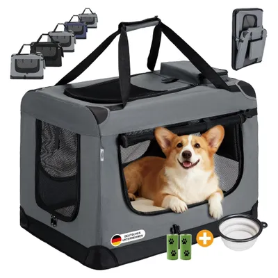 Produktbild von Faltbare Hundebox M 60x44x42cm, Robuste Transportbox Auto für Hund & Katze, Atmungsaktiv Wasserdicht Dark Grey