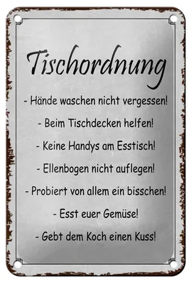 Produktbild von Blechschild Spruch 12x18cm Tischordnung Hände waschen