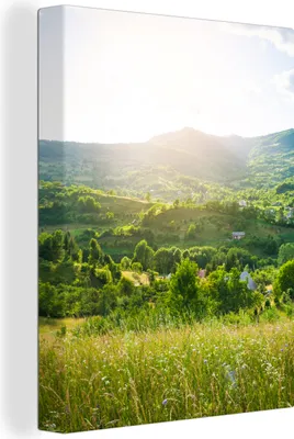 Produktbild von MuchoWow® - Leinwandbilder - Wald - Landschaft - Sonne - Natur - Sonnenaufgang, Wandbild, Wanddeko Bilder Wohnzimmer, 60x80 cm