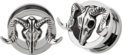 Imagen del producto de Túneles para piercing, acero quirúrgico 316L, 12 mm, 2 unidades, con cabeza de antílope, joyería para el oído
