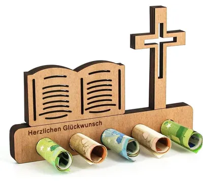 Produktbild von Holz Geldgeschenk Schild mit Ständer für Kommunion & Geburtstag 16x9.5cm